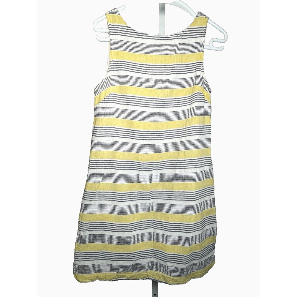 Beach Lunch Lounge Coastal Striped Yellow Linen Sleeveless Women's Dress XS‎